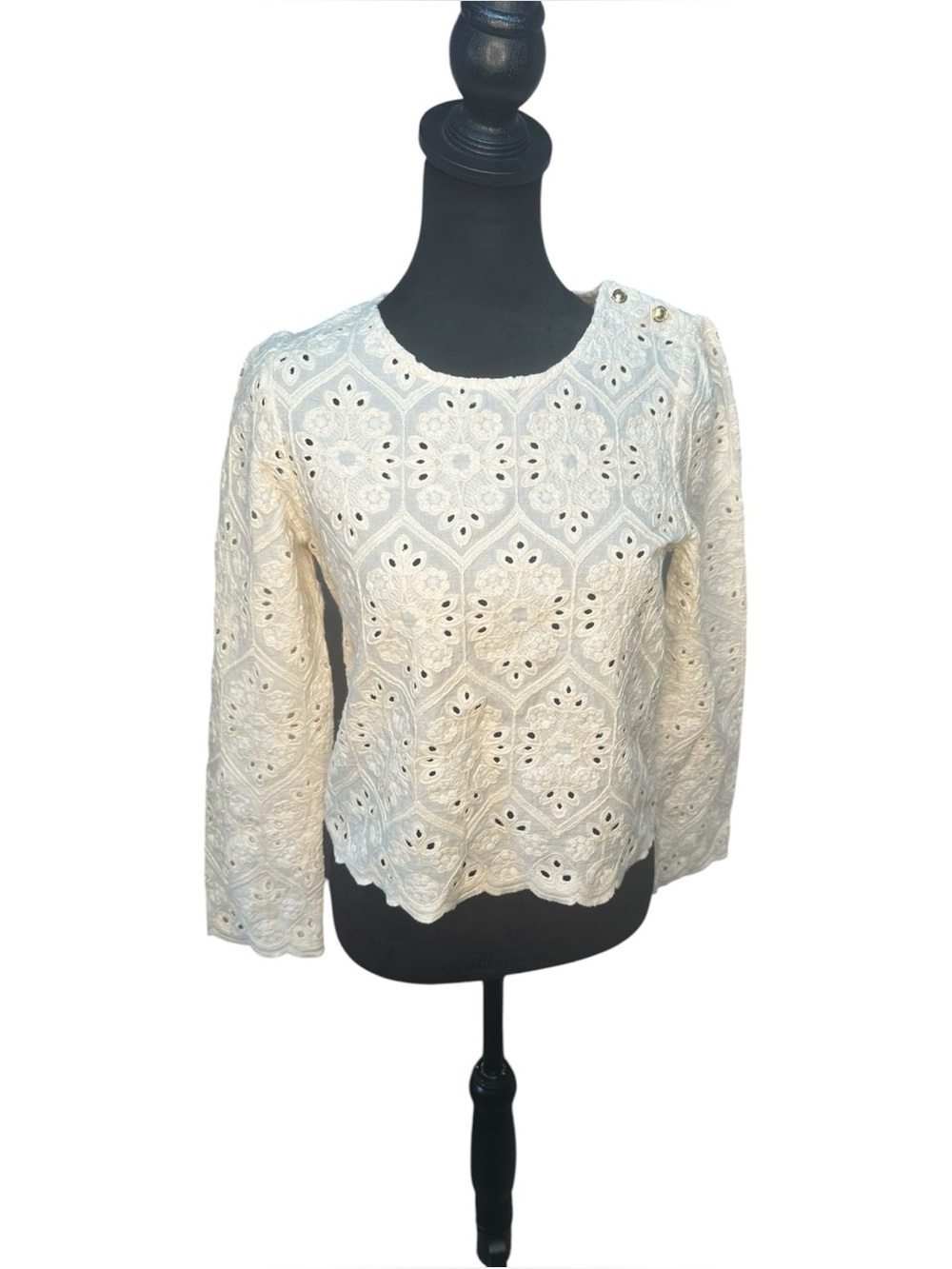 Easy Clothes Ivory Eyelet Embroidered Blouse Top Size S 100% Cotton Boho